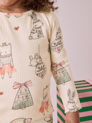 Cream Christmas Bunny Characters Rib Long Sleeve Christmas Top and Leggings Set (3mths-7yrs) - Image 5 of 8