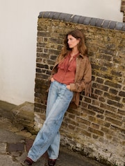 Mid Blue Patchwork Straight Leg 100% Cotton Jeans - Image 1 of 8