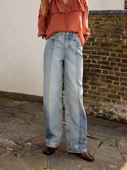 Mid Blue Patchwork Straight Leg 100% Cotton Jeans - Image 2 of 8