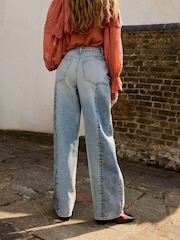 Mid Blue Patchwork Straight Leg 100% Cotton Jeans - Image 3 of 8