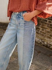 Mid Blue Patchwork Straight Leg 100% Cotton Jeans - Image 4 of 8