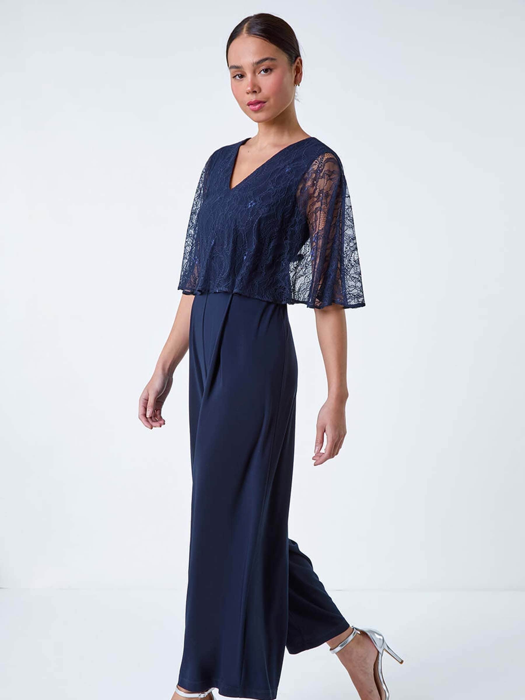 Buy Roman Blue Lace Overlay Wide Leg Jumpsuit from the Next UK online shop