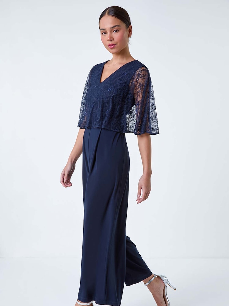 Roman Lace Overlay Wide Leg Jumpsuit - Imagen 1 de 5