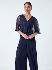Roman Lace Overlay Wide Leg Jumpsuit - Imagen 3 de 5