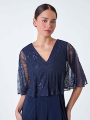 Roman Lace Overlay Wide Leg Jumpsuit - Imagen 4 de 5