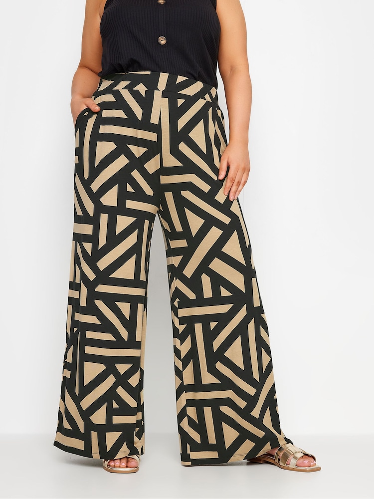 Yours Curve Black Jersey Wide Leg Trousers - Image 1 of 4