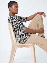 Roman Black Animal Print Shirred Top - Image 1 of 5