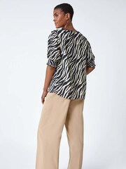 Roman Black Animal Print Shirred Top - Image 3 of 5