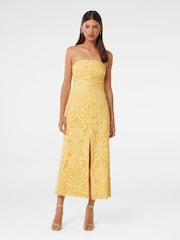 Forever New Yellow Daphne Broderie Strapless Midi Dress - Image 2 of 5