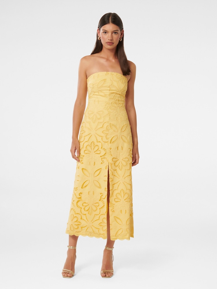 Forever New Yellow Daphne Broderie Strapless Midi Dress - Image 2 of 5