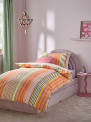 Pink Multi Stripe Printed Polycotton Duvet Cover and Pillowcase Bedding Set - Image 1 of 9