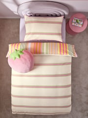 Pink Multi Stripe Printed Polycotton Duvet Cover and Pillowcase Bedding Set - Image 4 of 9