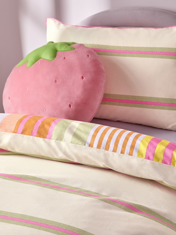 Pink Multi Stripe Printed Polycotton Duvet Cover and Pillowcase Bedding Set - Image 6 of 9