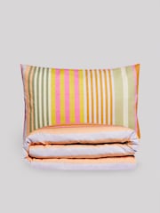 Pink Multi Stripe Printed Polycotton Duvet Cover and Pillowcase Bedding Set - Image 8 of 9
