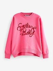 Bright Pink Christmas Santa Baby Bow Graphic Crew Neck Sweatshirt - Image 5 of 7