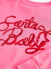 Bright Pink Christmas Santa Baby Bow Graphic Crew Neck Sweatshirt - Image 6 of 7