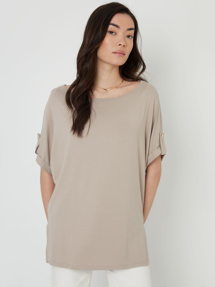 Threadbare Brown Batwing Sleeve Slash Neck Tunic Top - Image 1 of 5 Threadbare Brown Batwing Sleeve Slash Neck Tunic Top - Image 1 of 5