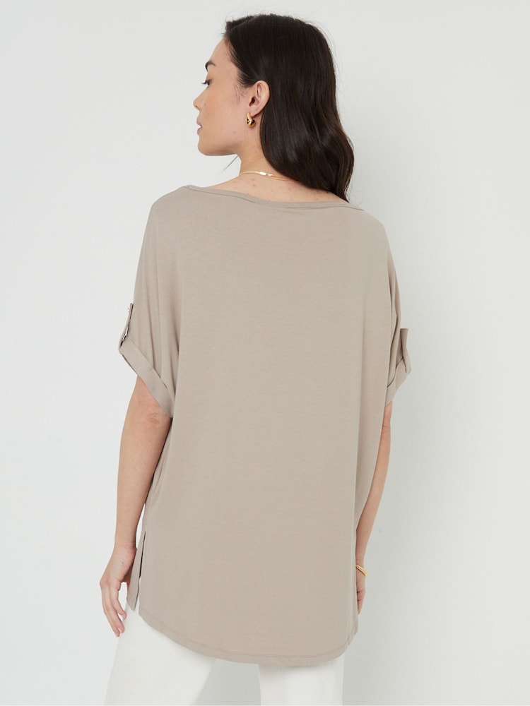 Threadbare Brown Batwing Sleeve Slash Neck Tunic Top - Image 2 of 5