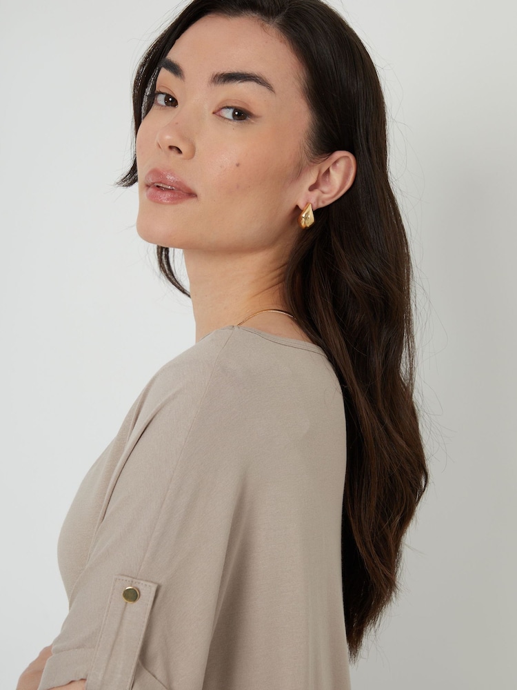 Threadbare Brown Batwing Sleeve Slash Neck Tunic Top - Image 5 of 5