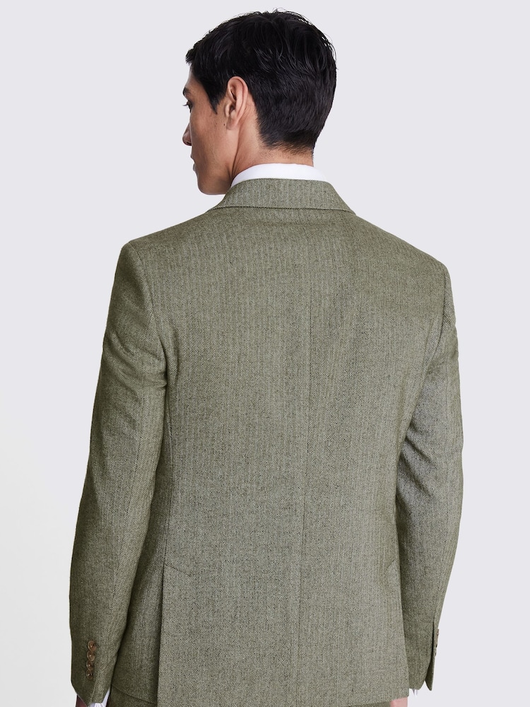MOSS Sage Green Slim Fit Herringbone Tweed Jacket - Image 5 of 8