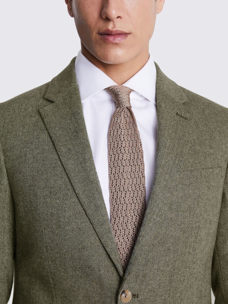 MOSS Sage Green Slim Fit Herringbone Tweed Jacket - Image 6 of 8