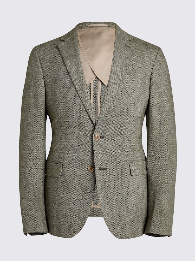 MOSS Sage Green Slim Fit Herringbone Tweed Jacket - Image 7 of 8