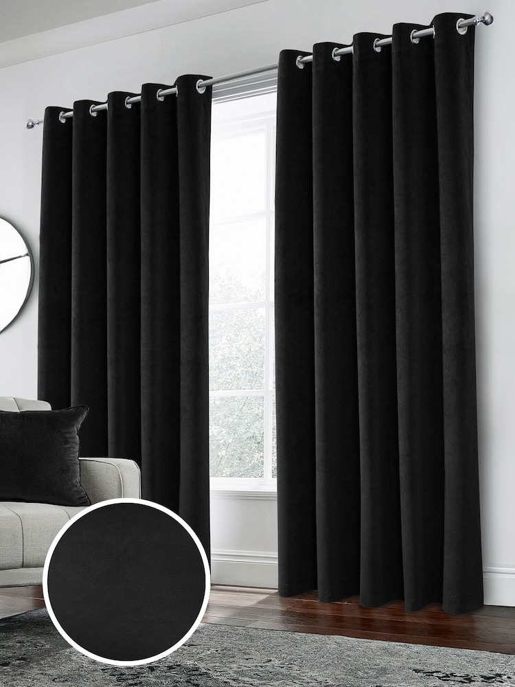 Enhanced Living Black Thermal Blackout Hampton Readymade Curtains - Image 1 of 4