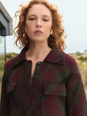 Burgundy Red Patterned Button Through Knitted Cardigan Jacket - Image 3 of 9