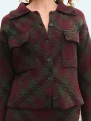 Burgundy Red Patterned Button Through Knitted Cardigan Jacket - Image 4 of 9