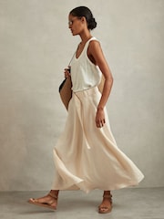 Reiss Cream Kori Belted Parachute Midi Skirt - Image 1 of 6