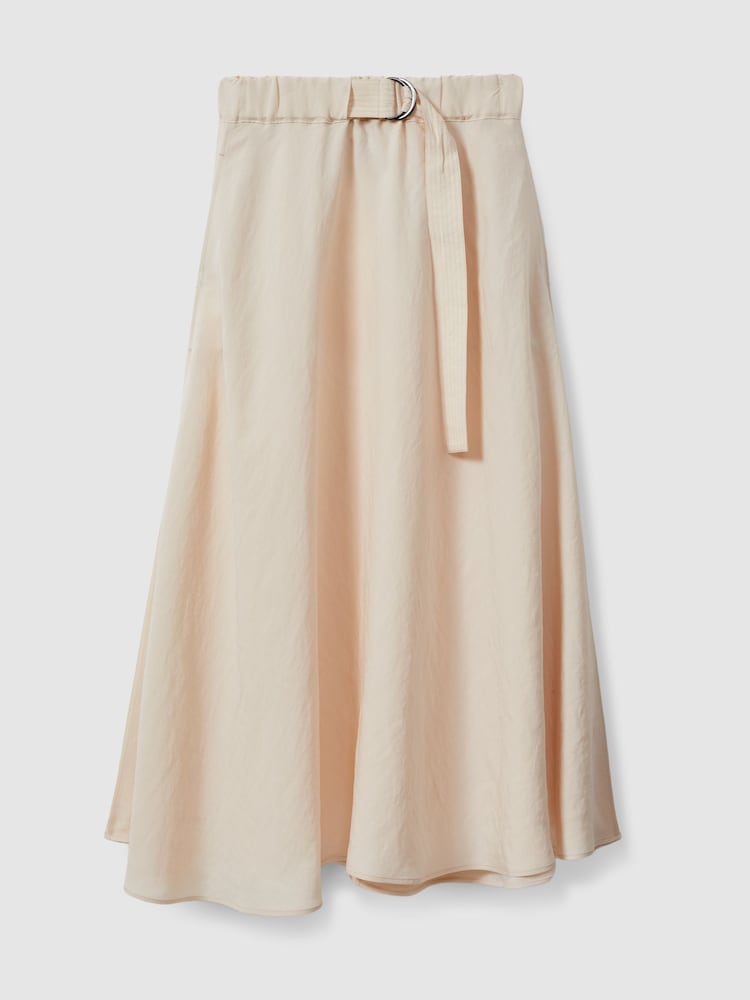 Reiss Cream Kori Belted Parachute Midi Skirt - Image 2 of 6
