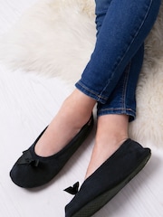 Totes Black Isotoner Terry Ballet Slippers With Bow - Image 1 of 5