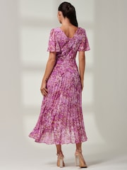 Jolie Moi Purple Floral Pleated Dip Hem Chiffon Maxi Dress - Image 2 of 6