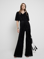 River Island Black Angel Sleeve Plisse Jumpsuit - Image 2 of 6