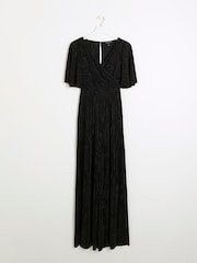 River Island Black Angel Sleeve Plisse Jumpsuit - Image 5 of 6