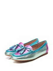 Modra/roza - Moda in Pelle Famina Square Toe pentlja Tassel Trim Leather mokasini - Slika 2 iz 4