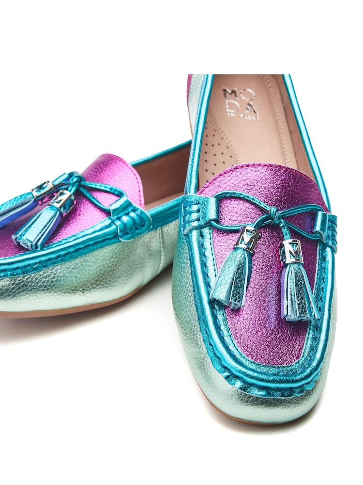 Modra/roza - Moda in Pelle Famina Square Toe pentlja Tassel Trim Leather mokasini - Slika 4 iz 4