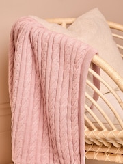 JoJo Maman Bébé Soft Pink Cable Knit Sherpa Fleece Blanket - Изображение 1 из 6