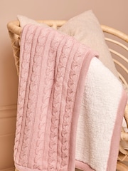 JoJo Maman Bébé Soft Pink Cable Knit Sherpa Fleece Blanket - Изображение 2 из 6