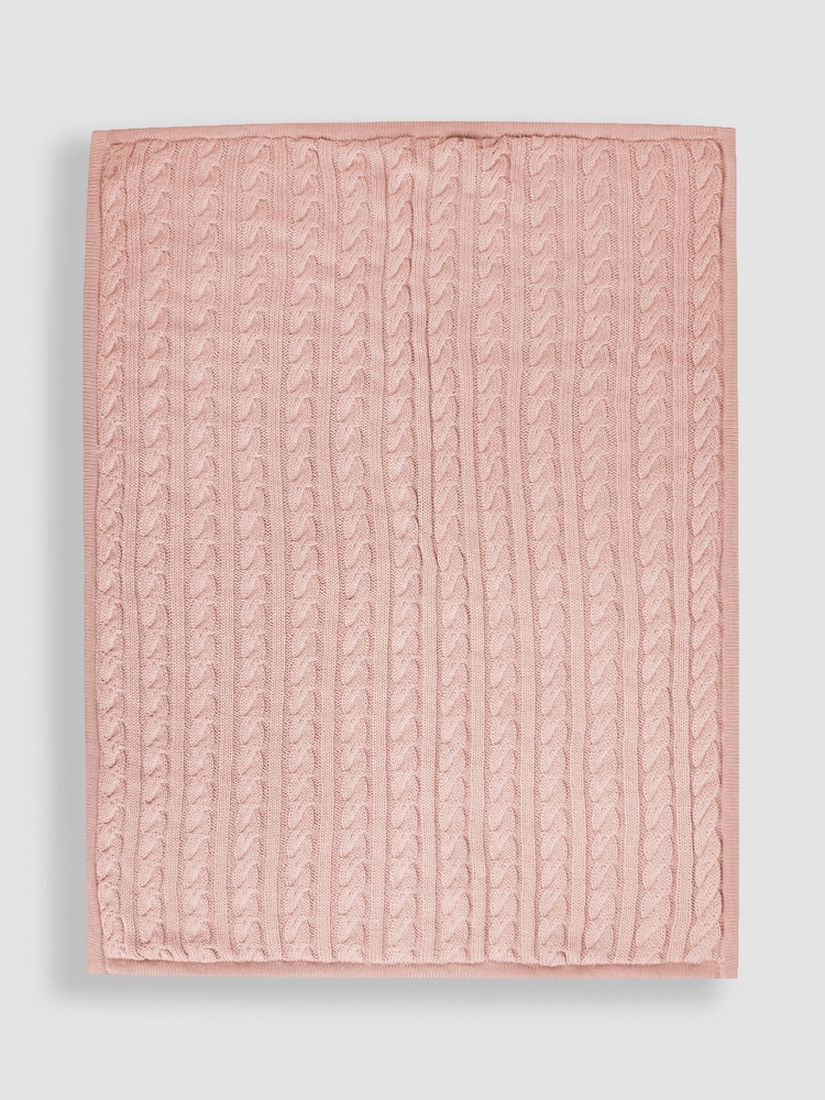 JoJo Maman Bébé Soft Pink Cable Knit Sherpa Fleece Blanket - Image 4 of 6