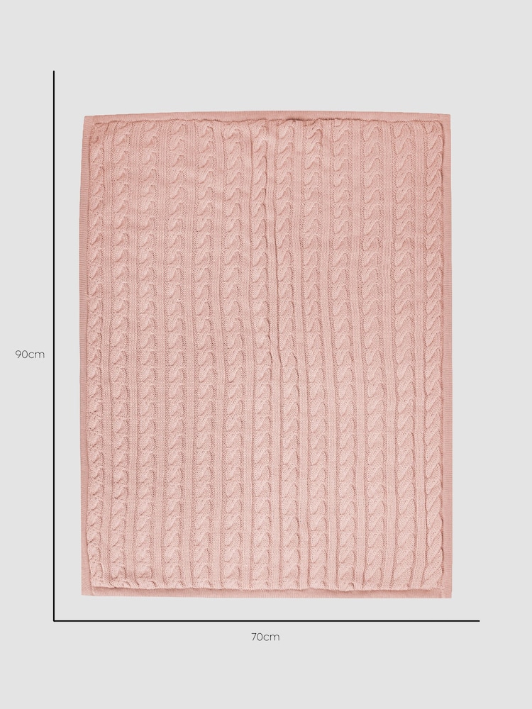 JoJo Maman Bébé Soft Pink Cable Knit Sherpa Fleece Blanket - Image 5 of 6