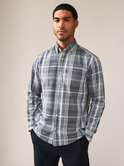 Petrol Blue Madras Check Regular Fit Easy Iron Button Down Oxford Shirt - Image 1 of 8