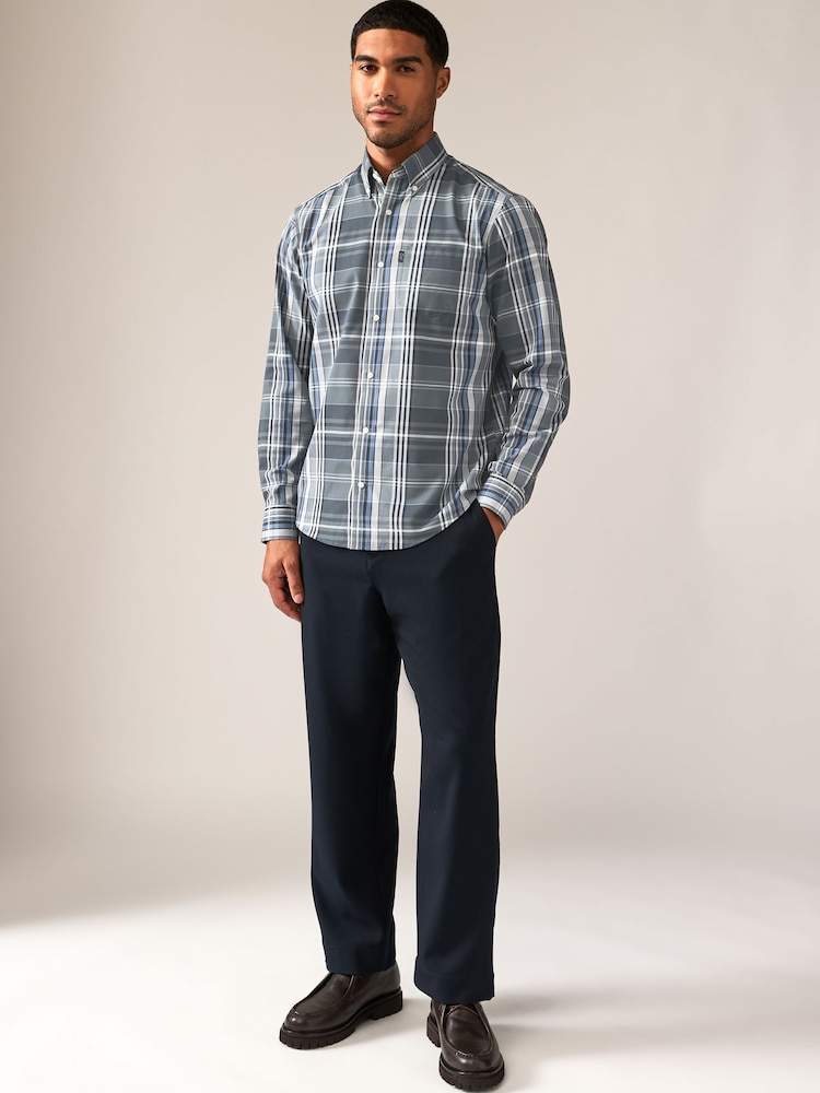 Petrol Blue Madras Check Regular Fit Easy Iron Button Down Oxford Shirt - Image 2 of 8