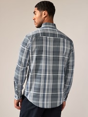 Petrol Blue Madras Check Regular Fit Easy Iron Button Down Oxford Shirt - Image 3 of 8