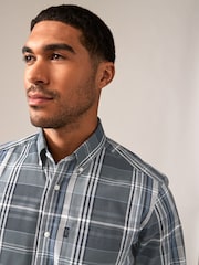 Petrol Blue Madras Check Regular Fit Easy Iron Button Down Oxford Shirt - Image 4 of 8