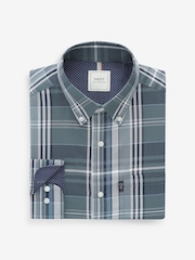 Petrol Blue Madras Check Regular Fit Easy Iron Button Down Oxford Shirt - Image 6 of 8