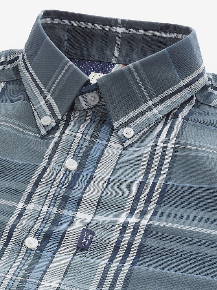 Petrol Blue Madras Check Regular Fit Easy Iron Button Down Oxford Shirt - Image 7 of 8