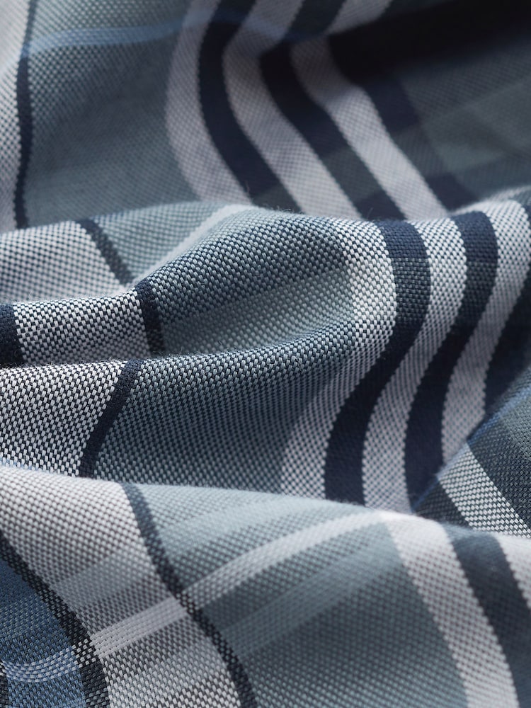 Petrol Blue Madras Check Regular Fit Easy Iron Button Down Oxford Shirt - Image 8 of 8