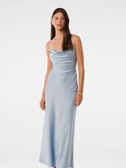 Forever New Aqua Blue Mia Boat Neck Satin Maxi Dress - Image 1 of 4