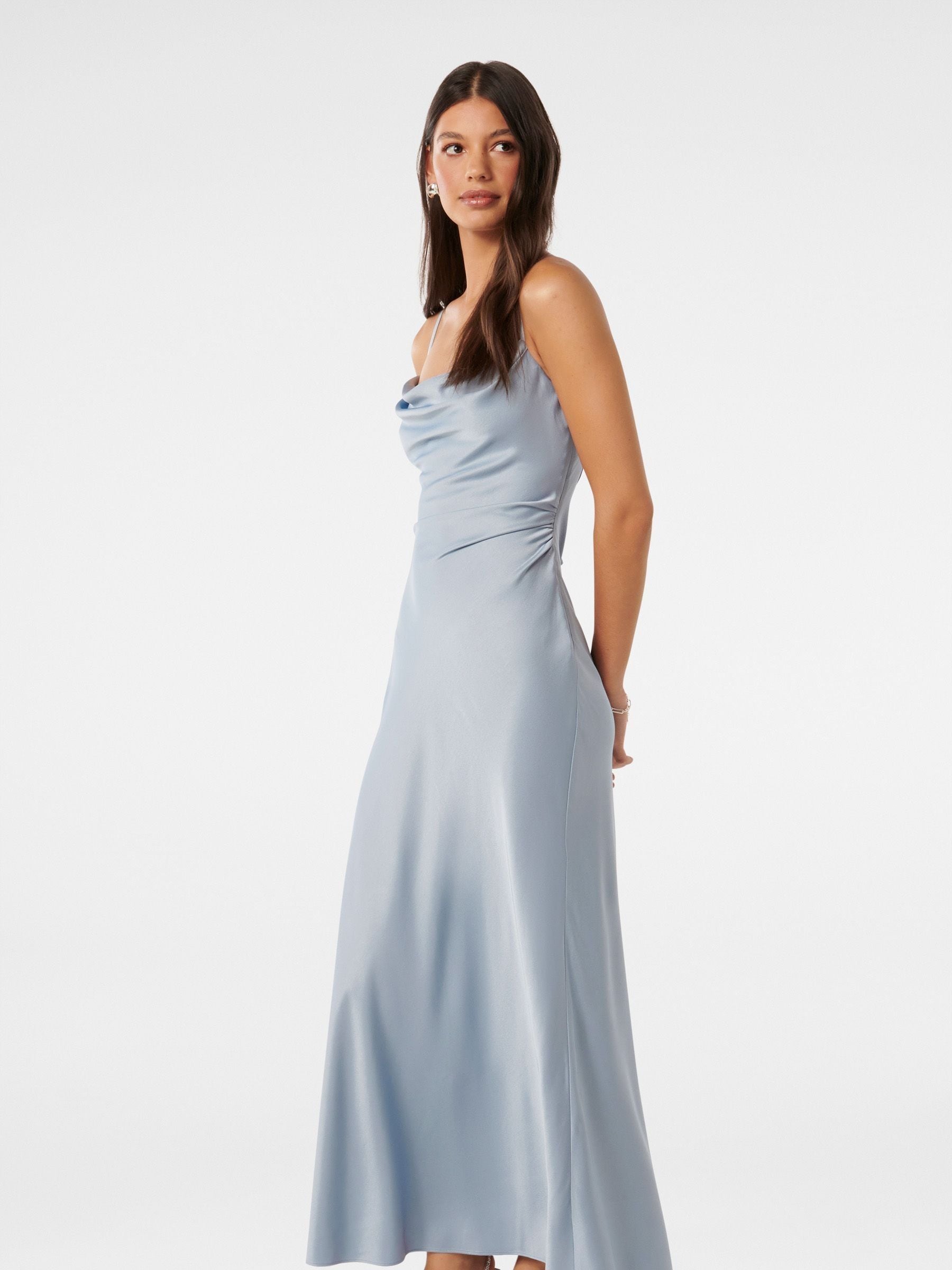 Buy Forever New Aqua Blue Mia Boat Neck Satin Maxi Dress